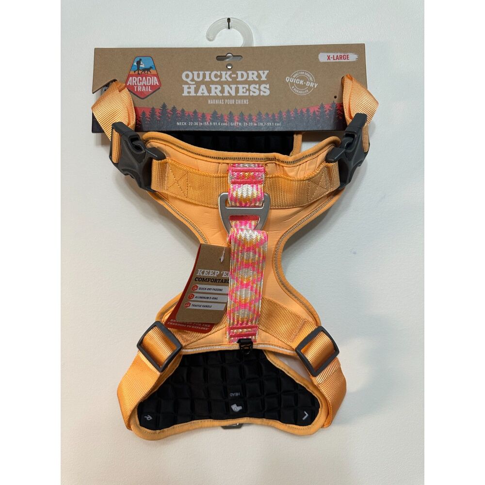 Arcadia Trail Quick-Dry Dog Harness XL Orange Pink Reflective Adjustable Hiking